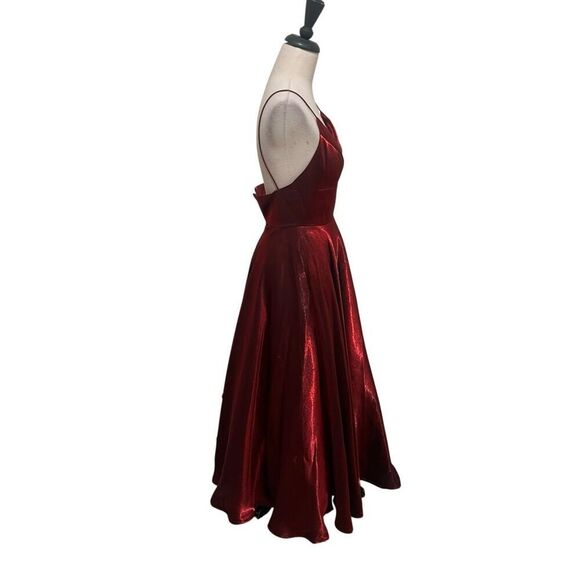 Sherri Hill Women's V-neck Spaghetti Strap Maxi Gown Wine Size 0 - Picture 3 of 8